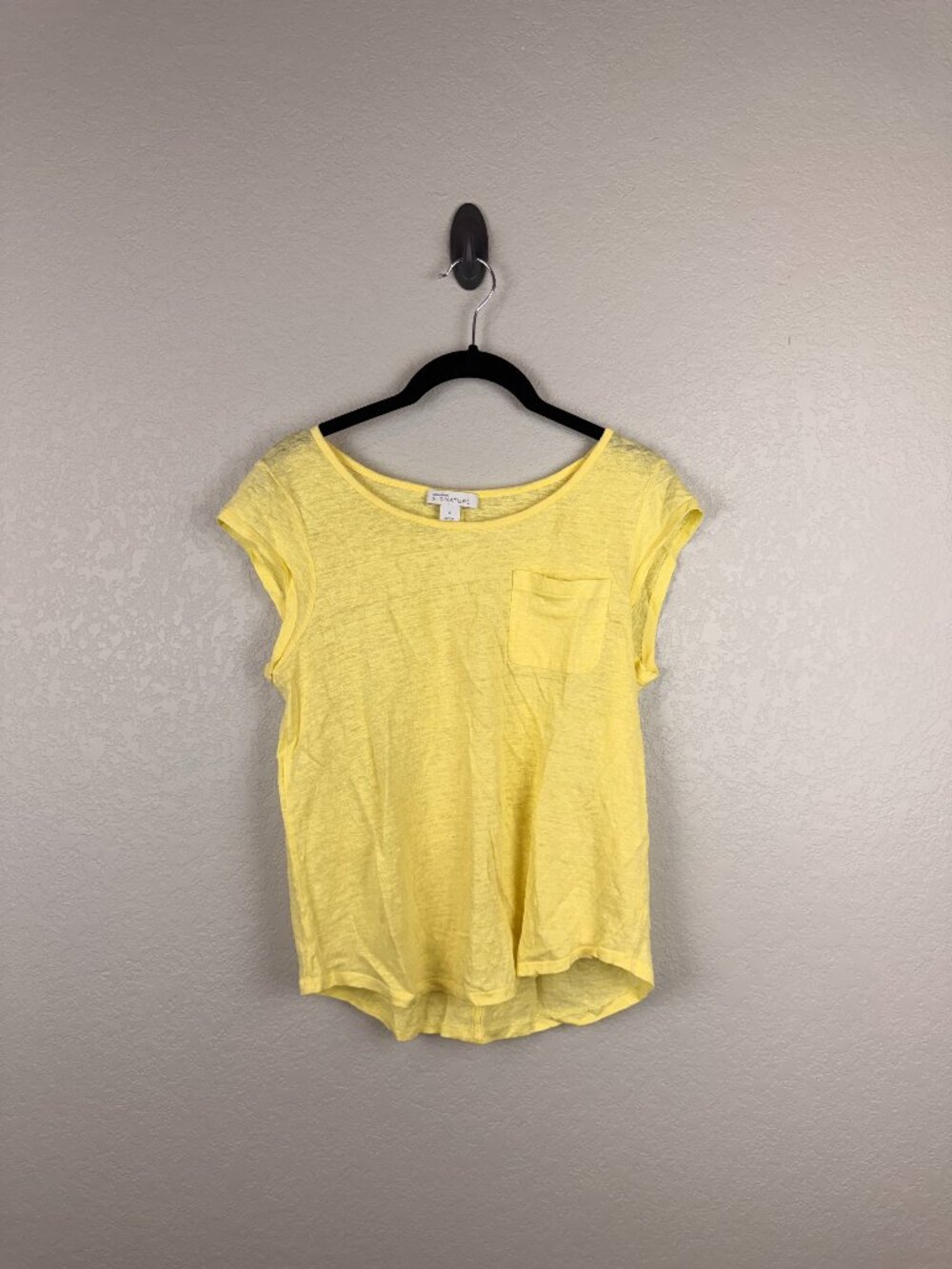 Nordstrom Signature Women's Yellow Slub Knit Cap Sleeve Pocket T-Shirt Small